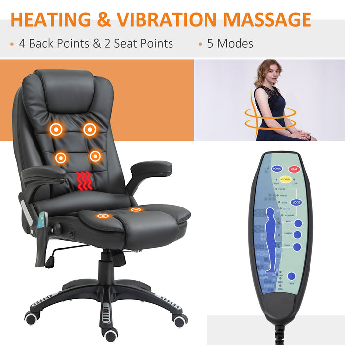 Executive Heated Massage Chair - High-Back PU Leather with Tilt and Recline Features - Comfort for Office Use and Relief from Back Tension