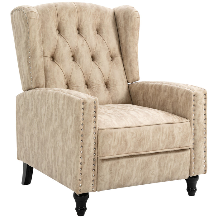 Studded Recliner with Retractable Footrest - Beige Upholstered Armchair with Nailhead Trim - Comfortable Seating for Relaxation and Home Lounging