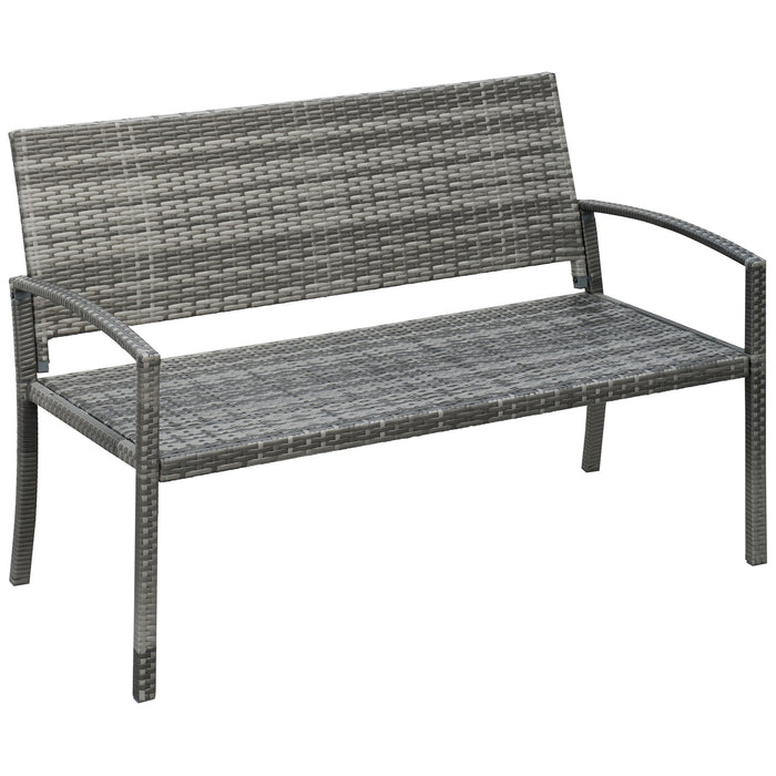 Patio Rattan 2-Seater Bench - Wicker Weave Loveseat Armchair in Grey - Ideal for Outdoor, Garden & Conservatory Spaces