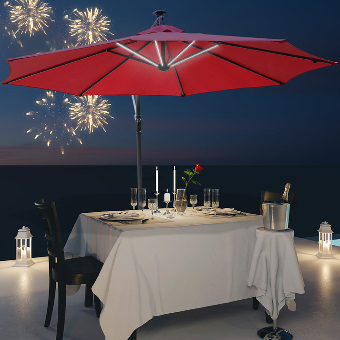 3M LED Cantilever Banana Umbrella - Steel & Aluminium Hanging Parasol with Crank, Cross Base, Offset Design - Ideal for Garden, Patio Table & Outdoor Red Shade