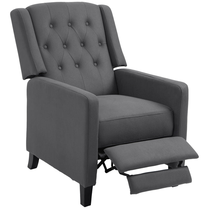 Wingback Recliner Chair - Button Tufted Microfiber, Home Theater Armchair with Leg Rest in Deep Grey - Comfortable Seating for Movie Enthusiasts and Relaxation Seekers