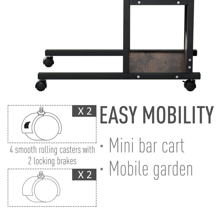 Industrial C-Shaped Rolling Side Table - 3-Tier Storage, Adjustable Height, End Desk with Wheels - Convenient for Sofa/Bedside Use & Small Space Organization