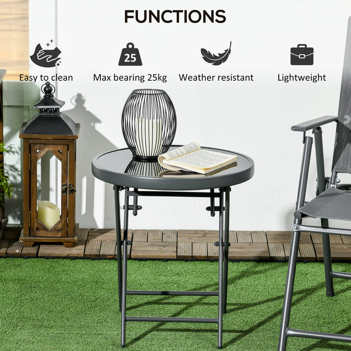 Round Folding Patio Side Table with Faux Marble Glass Top - Φ45cm Outdoor Furniture for Beverages & Decor - Ideal for Garden, Balcony & Poolside Spaces