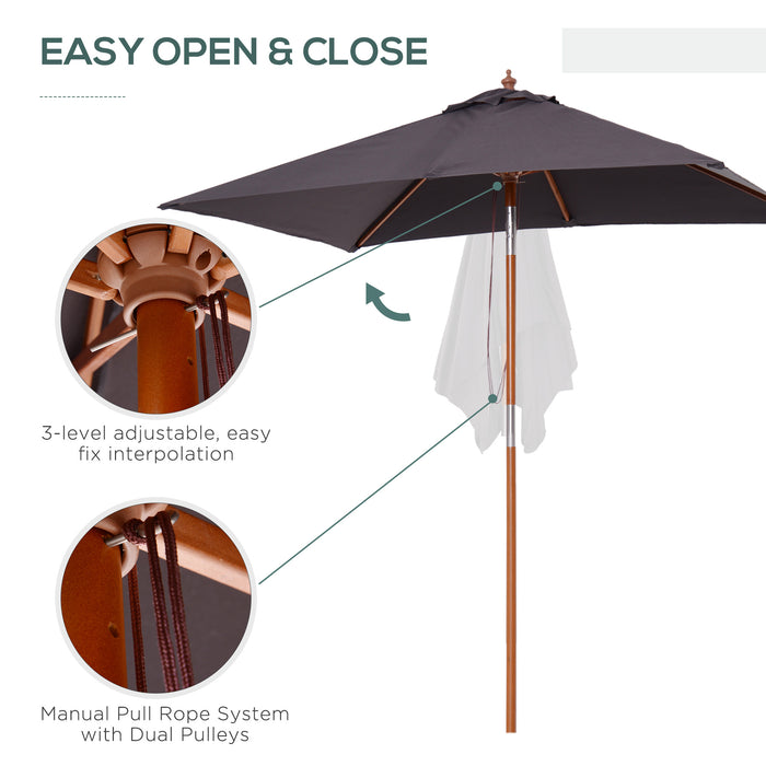 Bamboo Wooden Frame Parasol with Tilt Mechanism - 2m by 1.5m Large Outdoor Sun Umbrella in Deep Grey - Perfect for Patio Shade and Garden Comfort