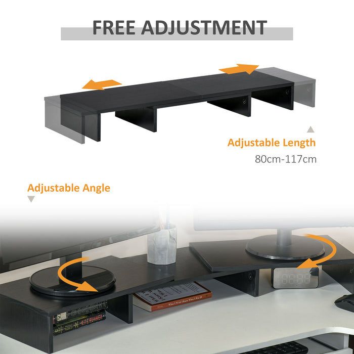 Adjustable Dual Monitor Stand Riser - Expandable & Angled Screen Lift for Laptop, PC, Printer, TV - Ergonomic Workspace Organizer for Desk Enhancement