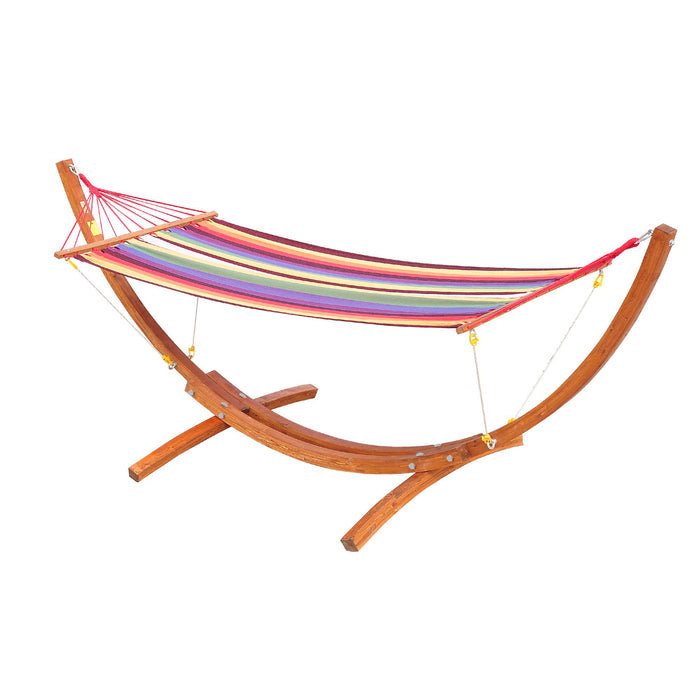 Outdoor Wooden Arc Hammock Stand - Sturdy Multi-Color Patio Swing for Relaxation - Ideal for Garden Lounging and Backyard Comfort