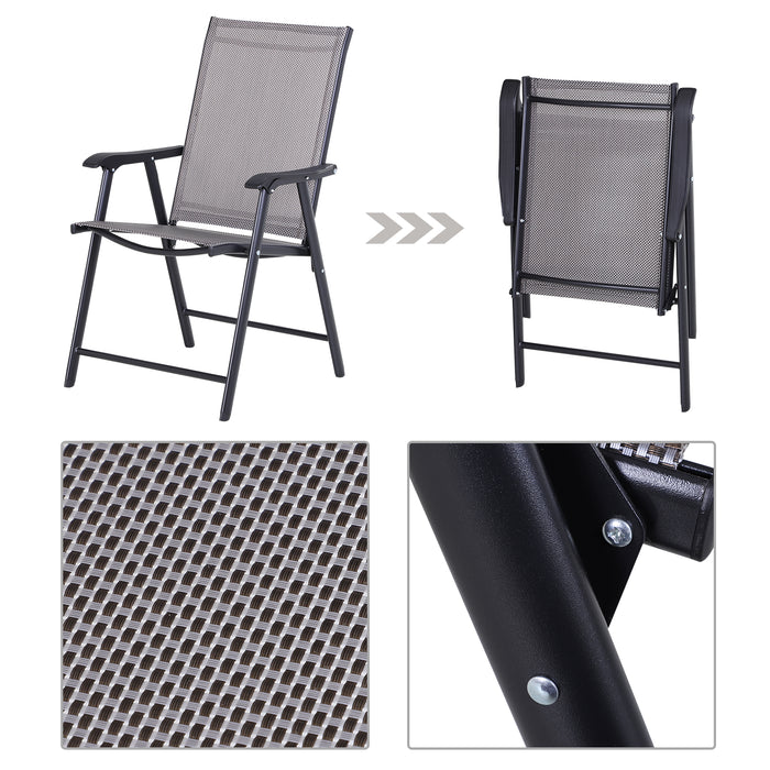 Set of 4 Foldable Metal Garden Chairs - Outdoor Patio Seating with Breathable Mesh, Grey - Ideal for Dining & Relaxation in Parks or Gardens