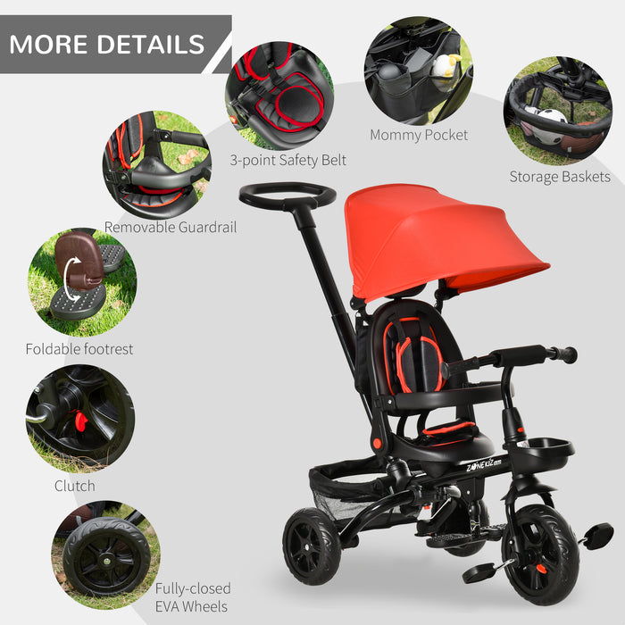 4-in-1 Convertible Tricycle for Toddlers - Foldable Pushchair Trike with Reversible Adjustable Seat, 3 Wheels - Versatile Outdoor Fun for 1-5 Year Olds, Red