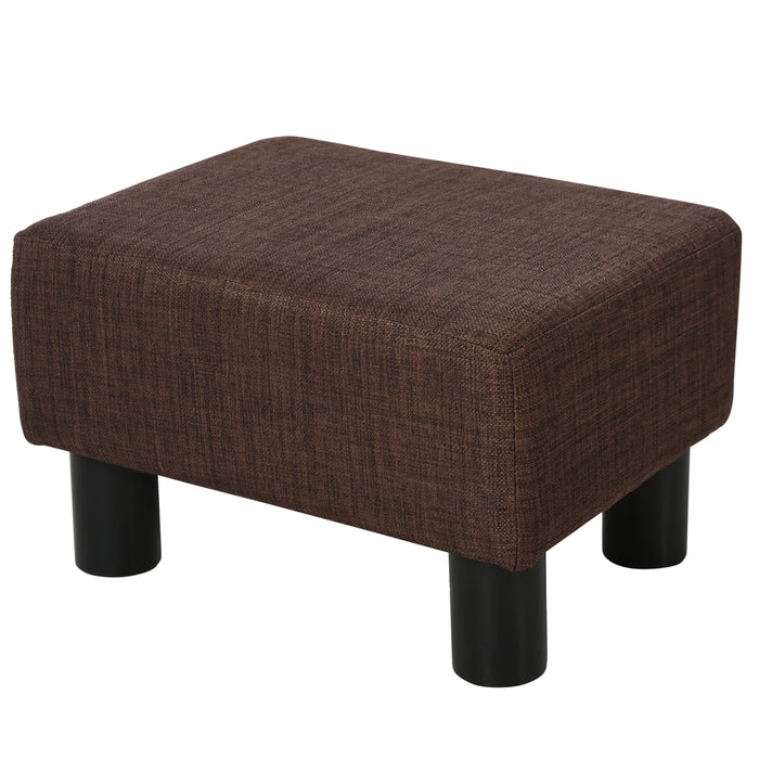 Linen Fabric Ottoman - Compact Brown Footstool with Wooden Legs for Home and Office - Ideal Small Seat or Footrest Measuring 40 x 30 x 24cm