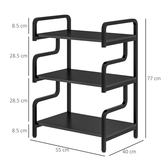 Industrial 3-Tier Storage Shelves - Sturdy Metal Shelving Unit & Printer Table - Versatile Display Rack for Home Office and Living Room Decor, Black