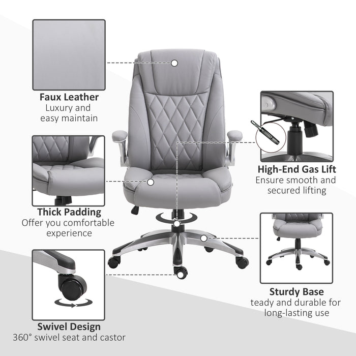 Ergonomic High-Back Executive Chair - Swivel PU Leather with Flip-up Arms and Adjustable Height - Ideal for Home Office Comfort and Support