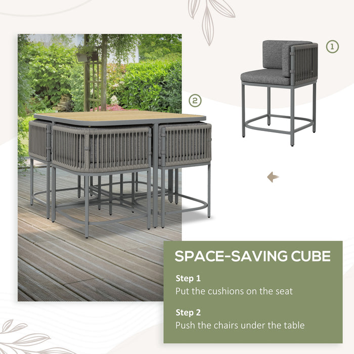 5-Piece PE Rattan Dining Set - Cushioned Cube Garden Furniture with Stone Composite Top - Ideal for Indoor & Outdoor Spaces, Stylish Grey Design