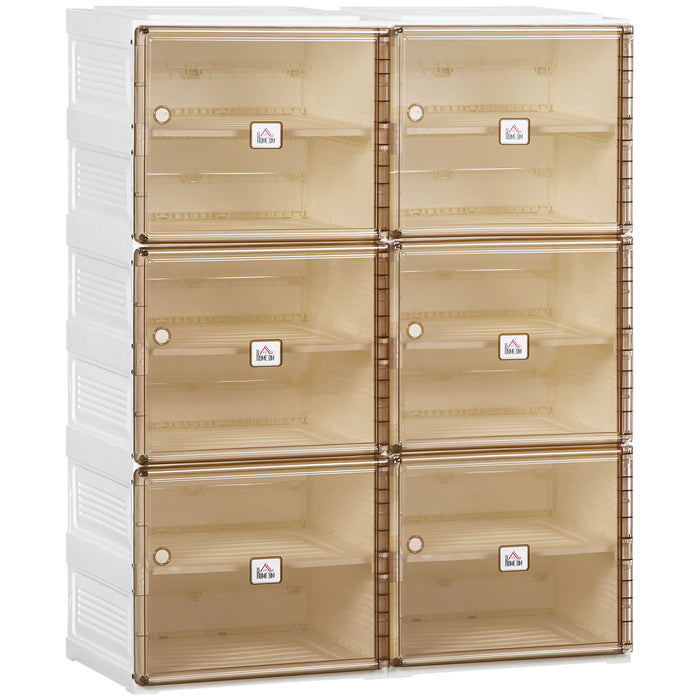 Folding Shoe Storage Cabinet with Magnetic Doors - 10-Compartment Organizer, Space for 20 Pairs - Ideal for Hallway Clutter Reduction, White & Brown Design