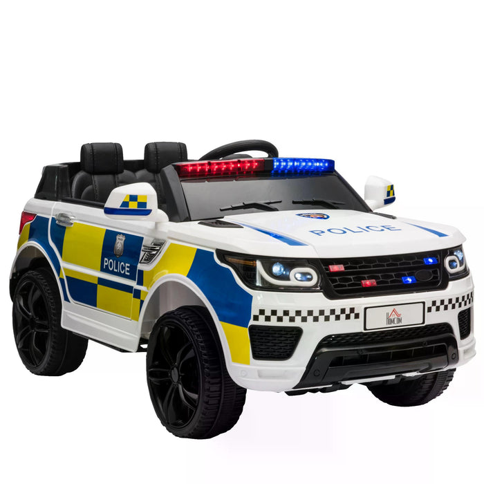 Kids 12V Electric Police Car Ride-On with Remote Control - Siren, Flashing Lights, USB, Bluetooth Features - Perfect for Children 3-6 Years Old, White