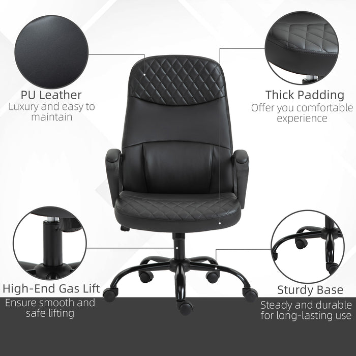 Ergonomic High-Back Executive Massage Chair - PU Leather Vibration, Adjustable Height, Built-in Lumbar Support, Armrests - Ideal for Office Workers Seeking Comfort and Back Relief