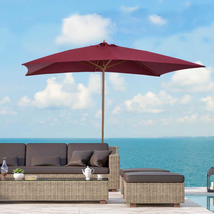 3m x 2m Wooden Garden Parasol by 3M - Sturdy Outdoor Umbrella Canopy in Wine Red Shade - Ideal Sun Protection for Patio Spaces