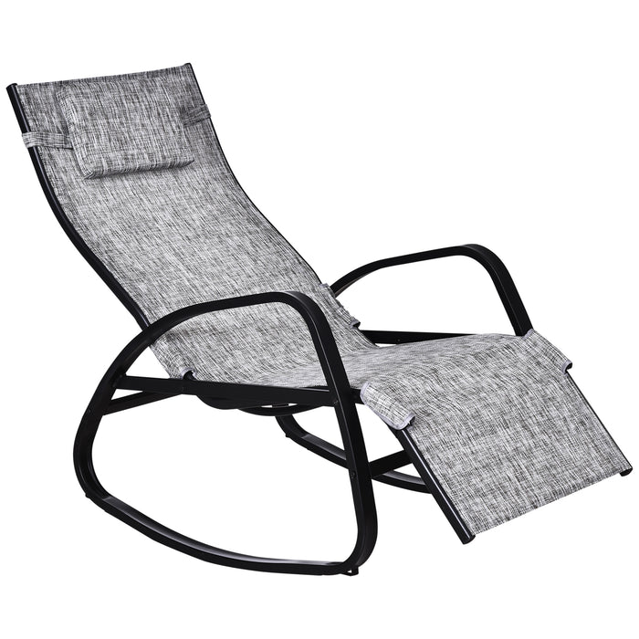 Zero Gravity Rocking Lounge Chair with Footrest and Pillow - Texteline Patio Recliner, Adjustable Outdoor Seat, Grey - Ideal for Garden Relaxation and Comfort