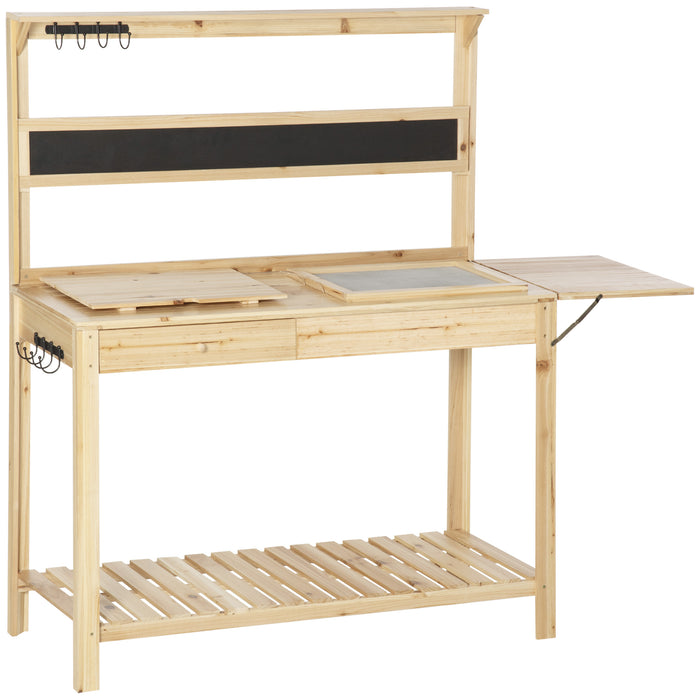 Garden Workstation with Metal Sieve - Durable Potting Bench Table with Chalkboard and Hidden Sink - Ideal for Patio Gardening and Balcony Spaces