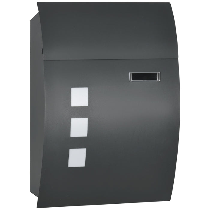 Weatherproof Wall-Mounted Letter Box - Modern Anthracite Grey Mailbox with Viewing Windows & Nameplate - Secure Outdoor Post Solution with 2 Keys