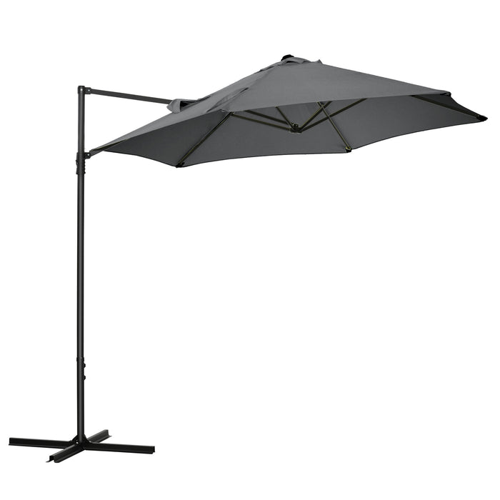 360° Rotating Cantilever Parasol 2.5M - Offset Roma Patio Umbrella, Hanging Sun Shade, Cross Base, Dark Grey - Ideal Outdoor Shelter for Gardens & Patios