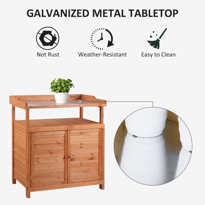 Gardening Workstation with Galvanized Surface - Multipurpose Potting Bench with Storage Cabinet - Ideal for Plant Lovers and Garden Organization