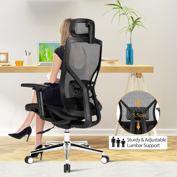 Mesh Ergonomics - Adjustable Office Chair with Sliding Seat and Lumbar Support - Ideal for Long Hours of Sitting at Work