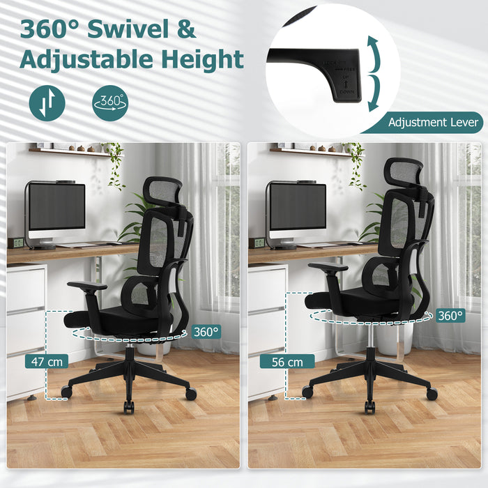 Mesh Office Chair - Ergonomic Design with N Type Lumbar Support - Ideal for Professionals Needing Extra Back Support