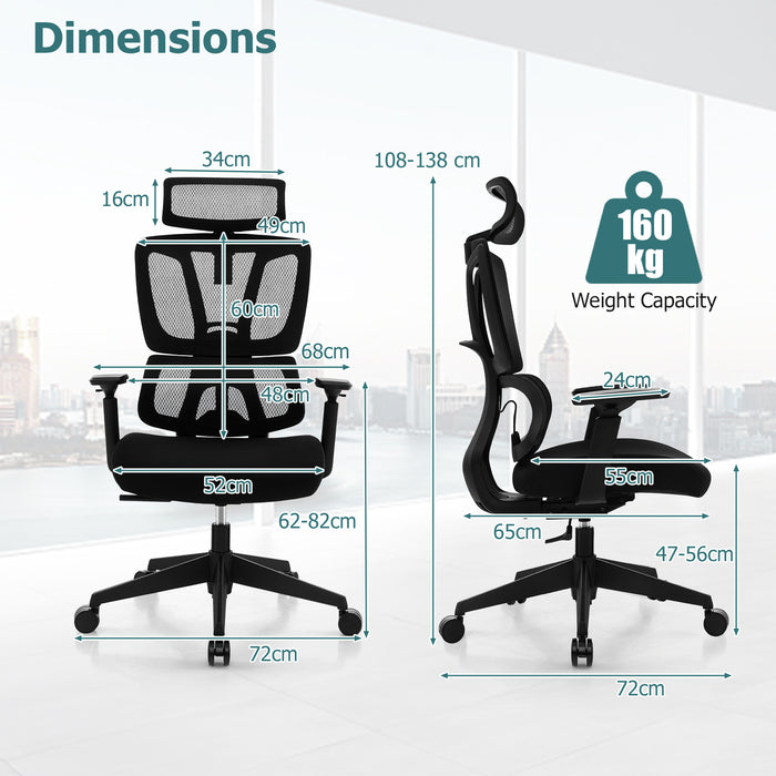 Mesh Office Chair - Ergonomic Design with N Type Lumbar Support - Ideal for Professionals Needing Extra Back Support