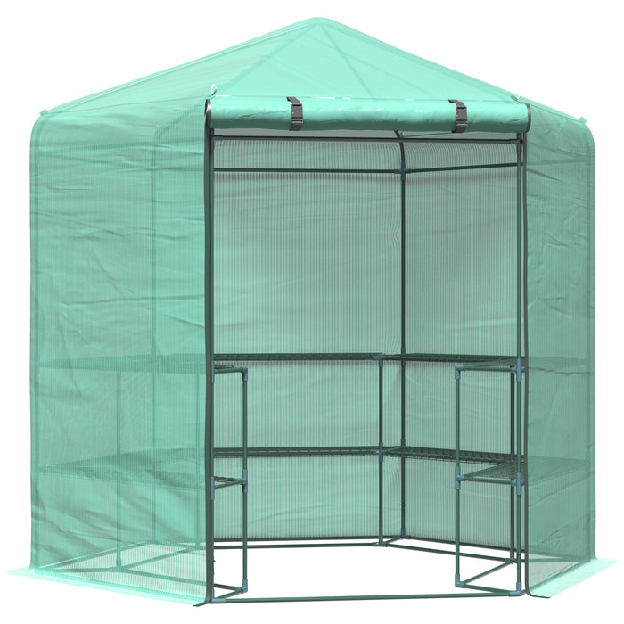 Hexagon Walk-In Greenhouse - PE Cover, Flower & Plant Growth Enclosure with Zippered Door - Perfect for Gardeners, 225x194x215 cm