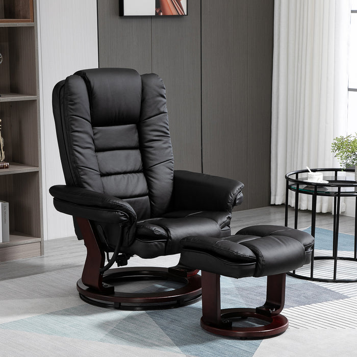 PU Leather Manual Recliner with Swivel Wood Base - Comfortable Lounge Chair and Footrest Set - Ideal for Relaxing and Unwinding in Style