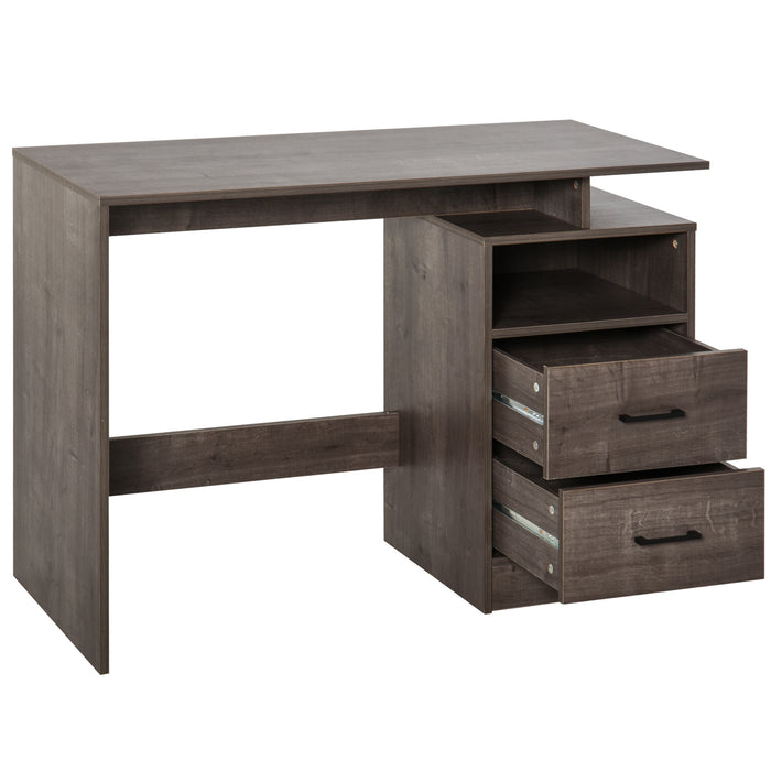 Grey Wood Computer Desk - Study and Writing Table with Storage Shelf and Drawer - Ideal for Home Office and Study Room Use