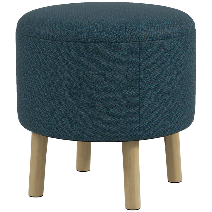 Upholstered Round Ottoman with Storage - Linen Fabric Padded Footstool with Wood Legs - Hidden Compartment for Organizing Home Spaces