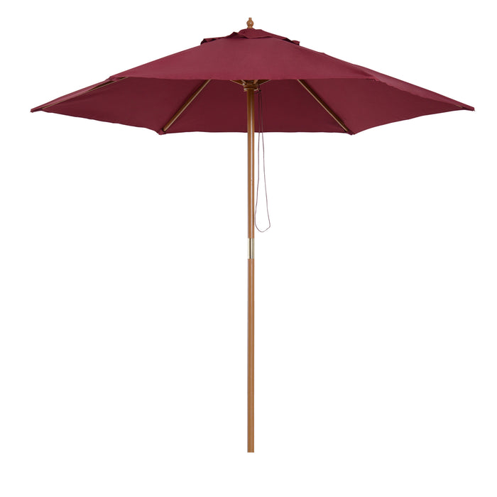 Wooden Garden Parasol Umbrella, 2.5m - Elegant Red Wine Outdoor Shade Accessory - Ideal Sun Protection for Patio & Backyard Gatherings