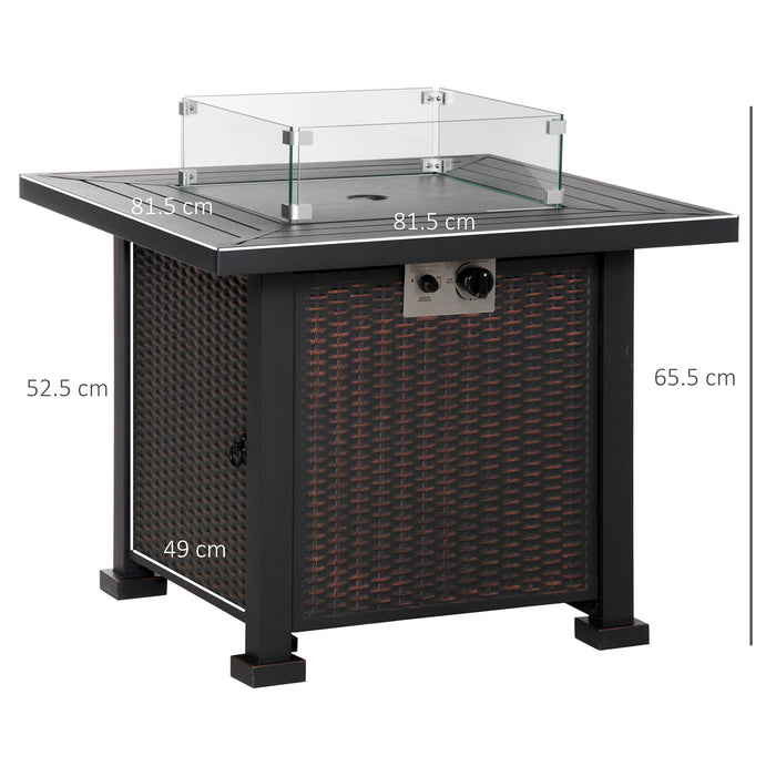 50000 BTU Square Rattan Gas Fire Pit Table - Smokeless Patio Heater with Glass Screen and Lid, Includes Fire Beads - Ideal Outdoor Centerpiece for Entertainment and Warmth