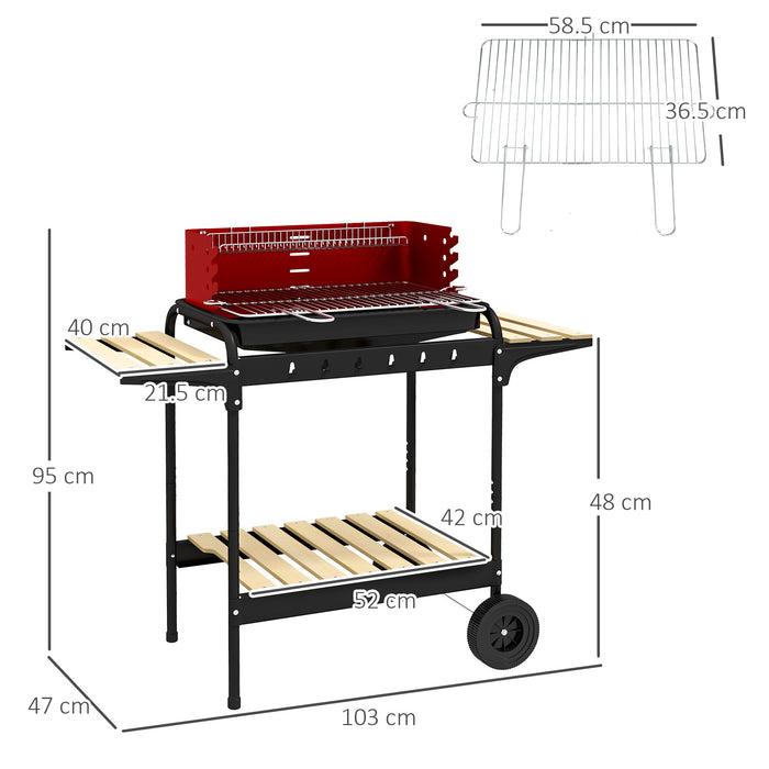 Outdoor Charcoal Grill Trolley with Adjustable 5-Level Heights - Durable Red BBQ Grill for Patio Cooking - Ideal for Backyard Parties & Family Gatherings