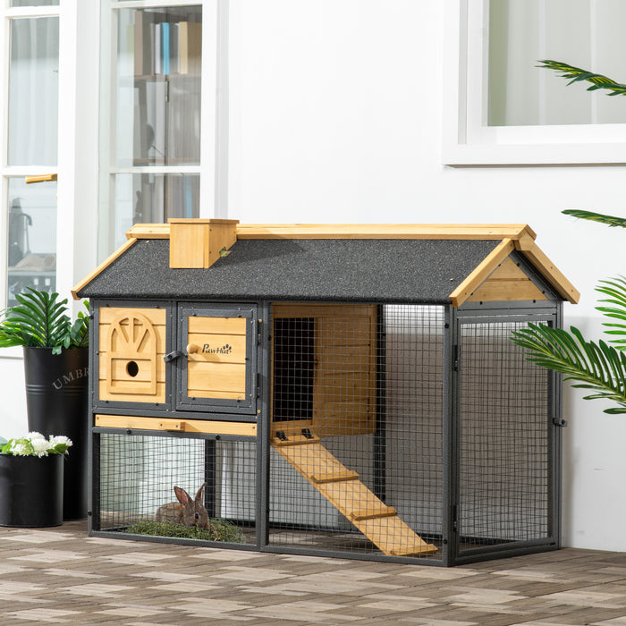 Outdoor Bunny Hutch with Spacious Run - Easy-Clean Removable Tray, Ramp Access, Durable Small Animal Shelter - Perfect for Pet Rabbits and Small Creatures