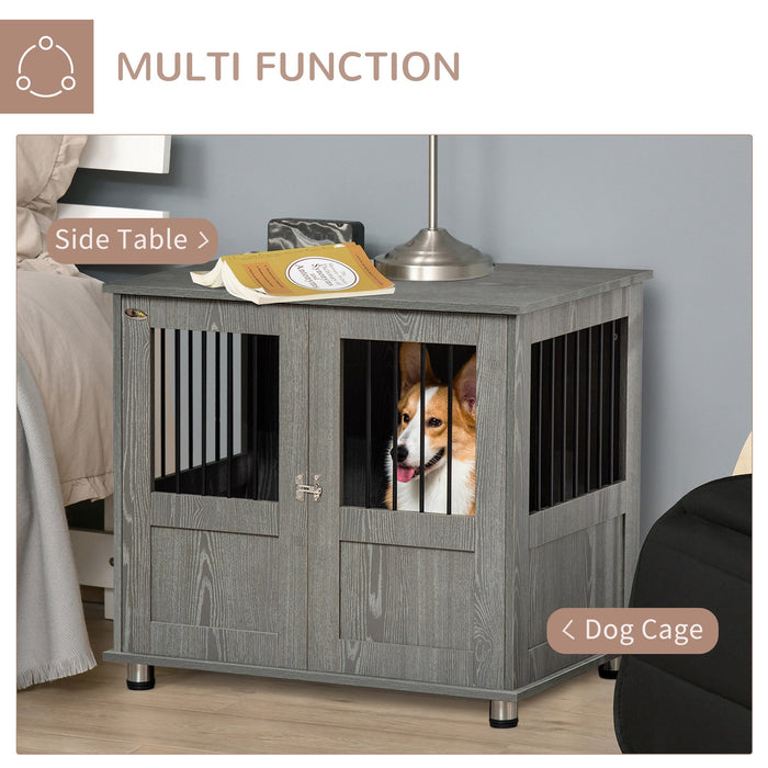 Pet Kennel End Table - Stylish Indoor Dog Crate with Magnetic Door for Small/Medium Dogs, Grey - Home-Friendly Animal Cage that Doubles as Furniture