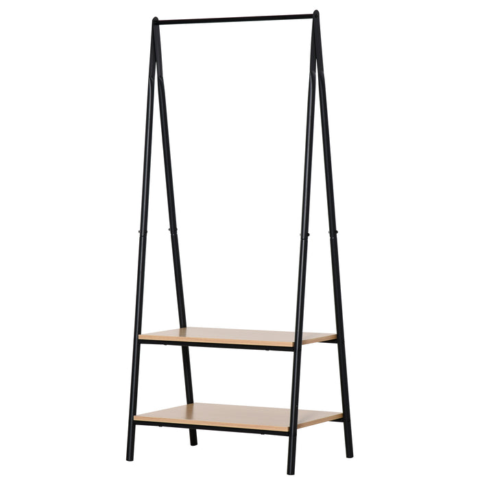 Freestanding Metal Clothes Rack - 2 Tier Shelving, Bedroom & Entryway Garment Organizer, 64x42.5x149cm - Space-Saving Clothing Rail, Black Frame