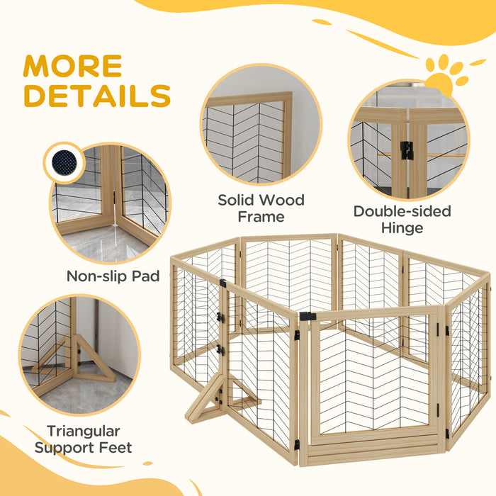 Foldable Wooden Pet Playpen with 8 Panels & Stability Feet - Ideal for House, Doorway & Stairs Barrier - Perfect for Small to Medium Dogs and Safe Home Environment