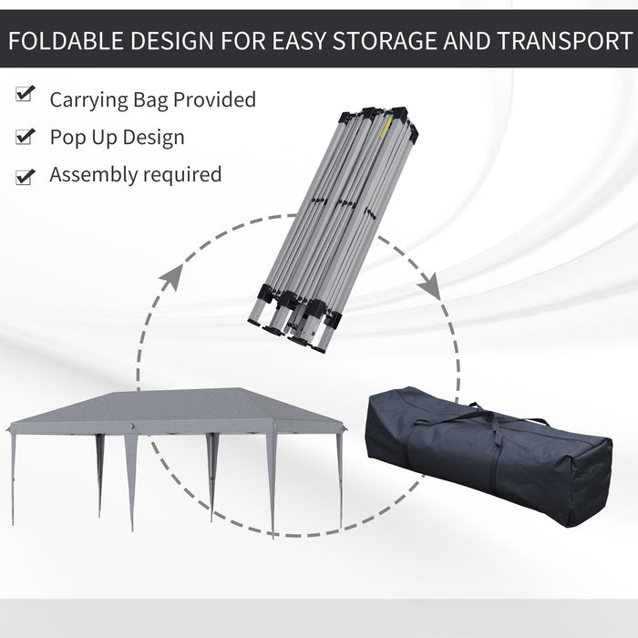 Foldable 3x6m Pop-Up Gazebo Tent - Height Adjustable Canopy with Carrying Bag, Grey - Ideal for Weddings and Outdoor Events