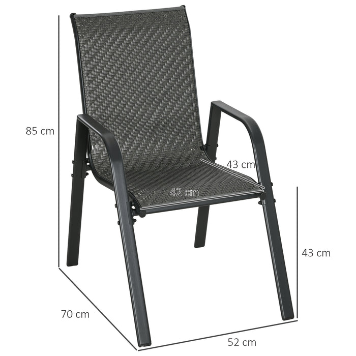 Stackable Rattan Chair Set of 4 - Durable Mixed Grey Outdoor Seating with Armrests and Backrest - Ideal for Patio and Garden Entertaining