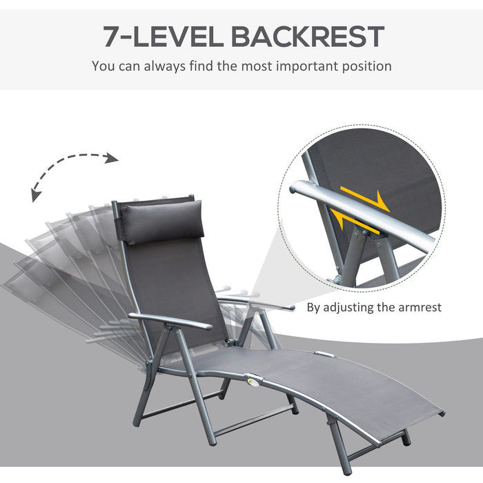 Texteline Sun Lounger - Foldable Recliner Chair with 5 Adjustable Levels for Patio & Garden - Comfortable Grey Outdoor Relaxation Furniture