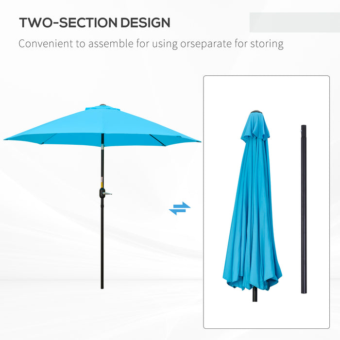 2.6M Patio Parasol Sun Umbrella - Tilt Shade Shelter Canopy with Crank, 8 Ribs, Aluminium Frame in Blue - Ideal for Outdoor Comfort and UV Protection