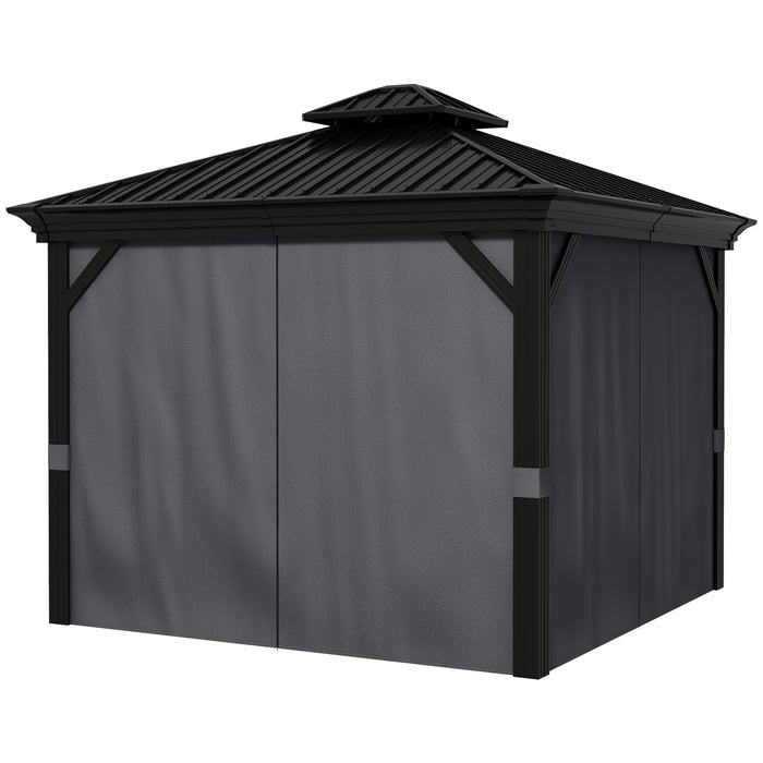 3 x 3.7m Aluminum Hardtop Gazebo - Two-Tier Vented Roof & Mesh Netting Sidewalls, Dark Grey - Ideal Outdoor Shelter for Patio Entertainment