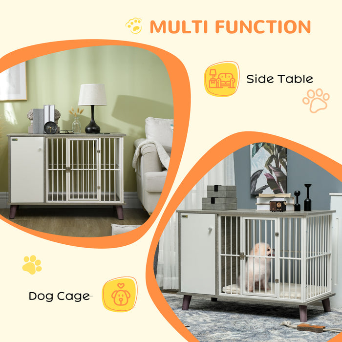 Indoor Pet Kennel Cage with Soft Cushion - Elegant Dog Crate Furniture and End Table Combo, Lockable Door - Stylish Home Accessory for Small Dogs, 98x48x70.5 cm - Grey