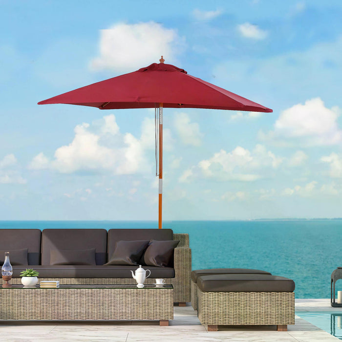 Outdoor Patio Parasol - 1.5m Wind-Resistant Sunshade with Fir Wooden Pole & Tilt Mechanism, Wine Red - Ideal for Garden, Backyard Lounging & UV Protection