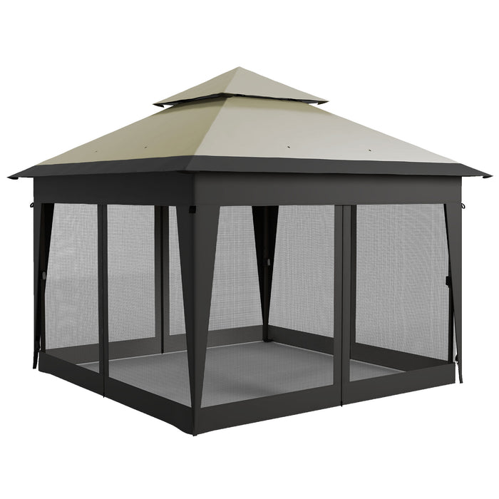 Pop Up Gazebo 3x3m with Mosquito Netting - Easy Up 1-Person Assembly Marquee Party Tent, Double Roof & Sandbags - Convenient Outdoor Shelter for Events & Garden Use