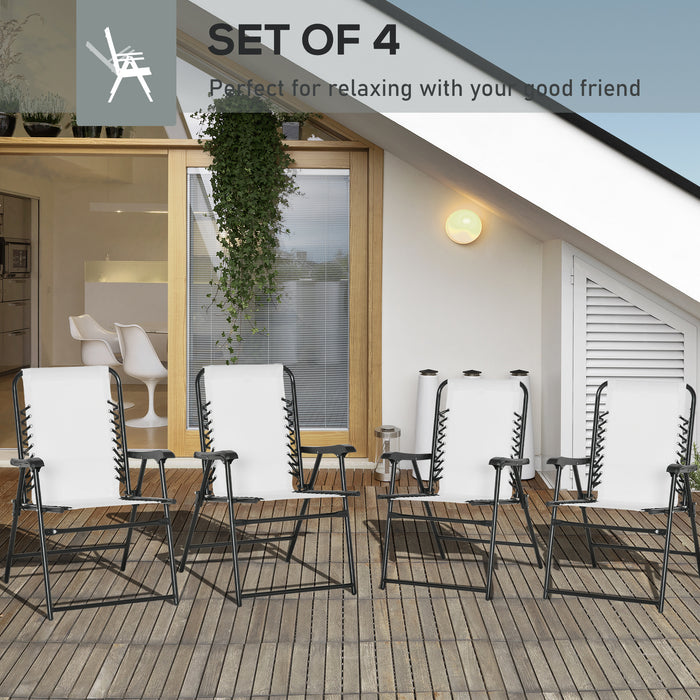 Outdoor Portable Folding Chair Set for Patio - Cream White Steel Frame Loungers with Armrest for Camping, Pool, Beach & Deck - Comfortable Lawn Seating Solution for Relaxation