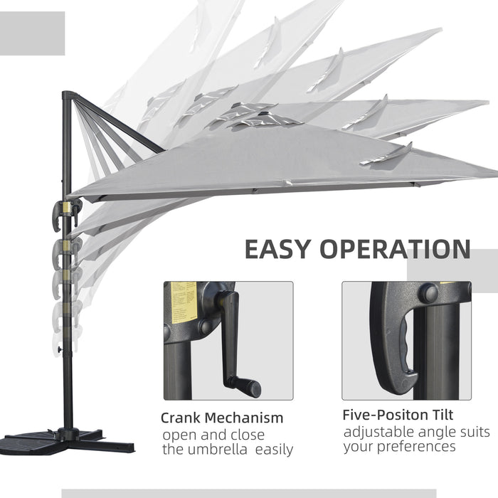 Cantilever Parasol Square Umbrella - 2.7m Overhanging Canopy with Crank, Tilt Function, 360° Rotatable Aluminium Frame - Ideal Sunshade for Garden, Patio, Backyard