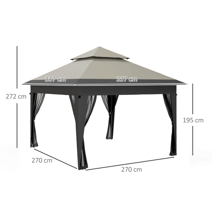 Pop Up Gazebo 3x3m with Mosquito Netting - Easy Up 1-Person Assembly Marquee Party Tent, Double Roof & Sandbags - Convenient Outdoor Shelter for Events & Garden Use